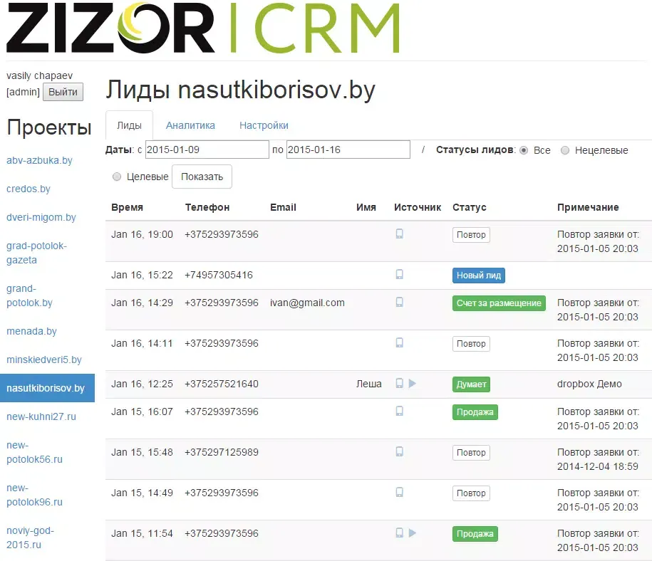 Zizor CRM Screenshots