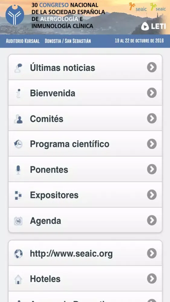 Capturas de pantalla de 30 Congreso Nacional de la Sociedad Española de Alergología e Inmunología Clínica