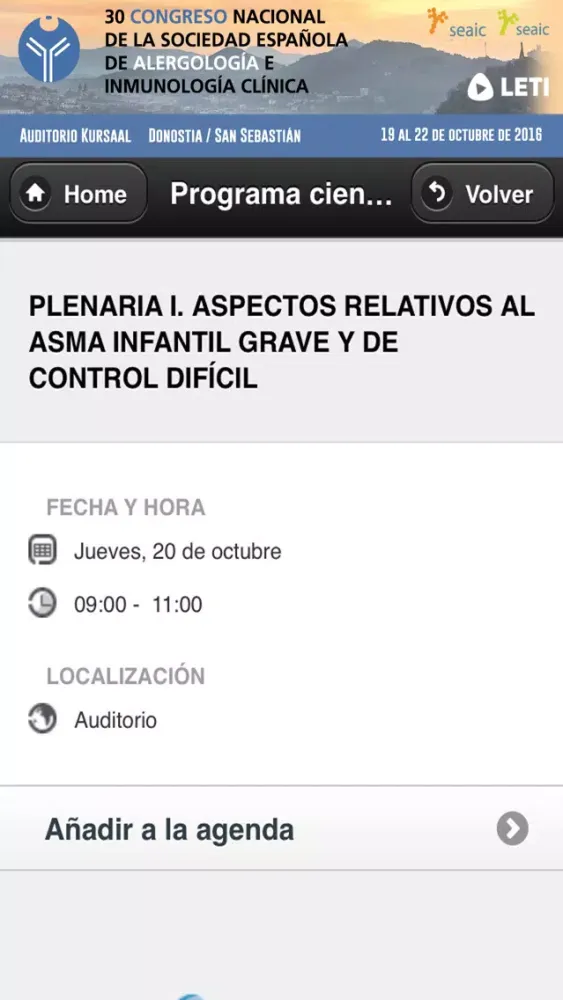 Capturas de pantalla de 30 Congreso Nacional de la Sociedad Española de Alergología e Inmunología Clínica