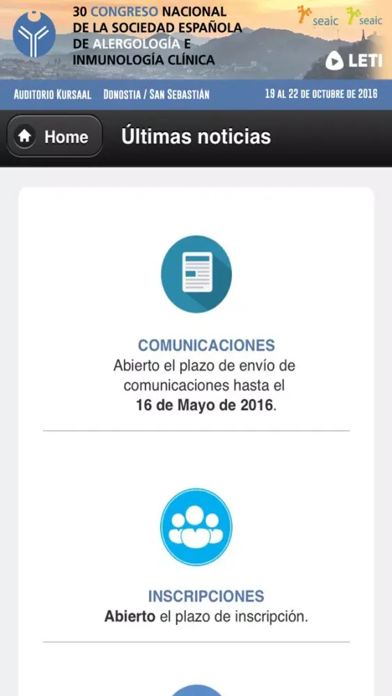 Capturas de pantalla de 30 Congreso Nacional de la Sociedad Española de Alergología e Inmunología Clínica