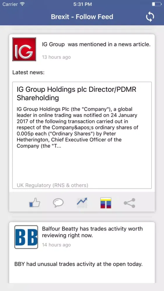 Brexit - Shares Follow Feed Screenshots