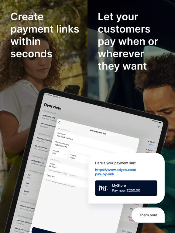Tangkapan layar Adyen - Pay by Link iPad 