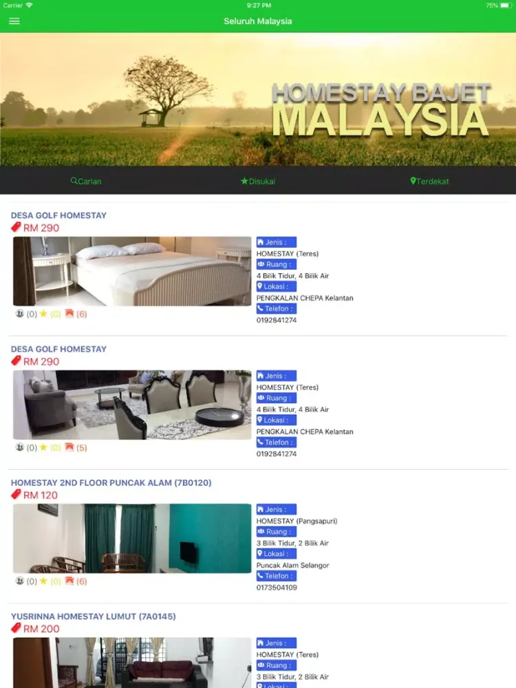 Homestay Bajet Malaysia iPad  Screenshots