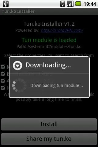 Tangkapan layar TUN.ko Installer