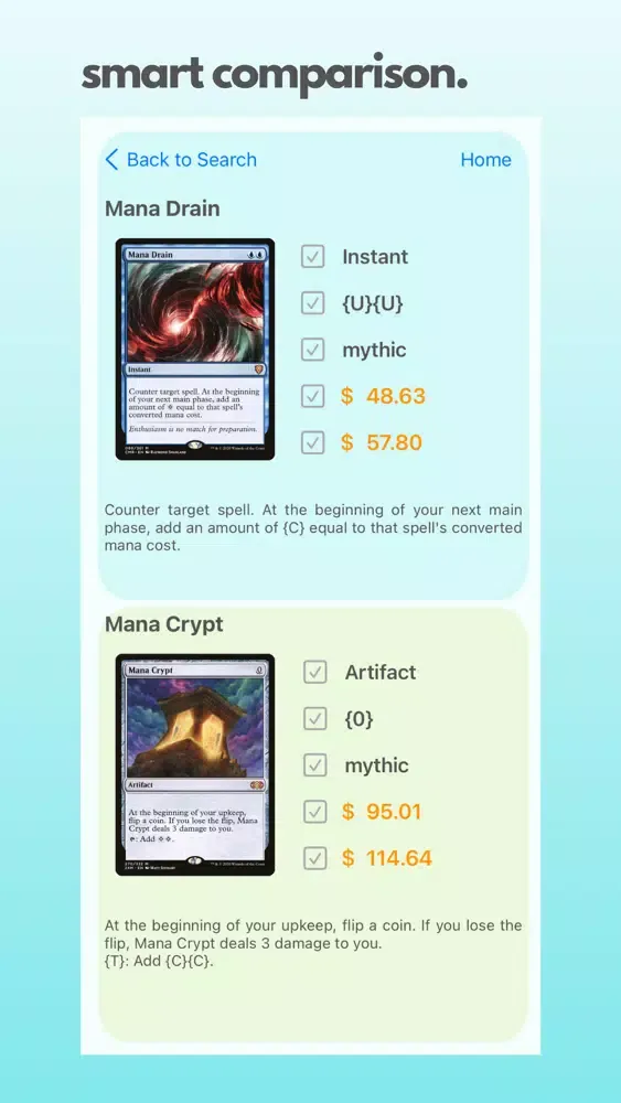 Captures d'écran de MtG Price Guide