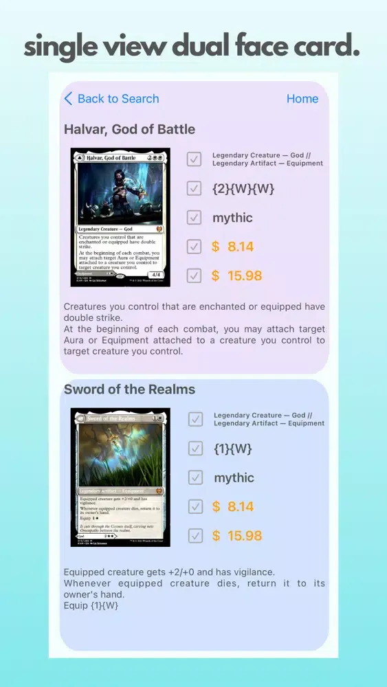 Captures d'écran de MtG Price Guide