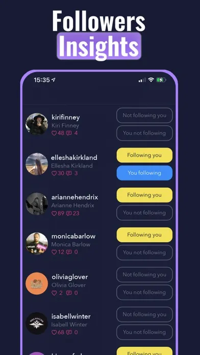 Ảnh chụp màn hình của Followers Reports + I Tracker