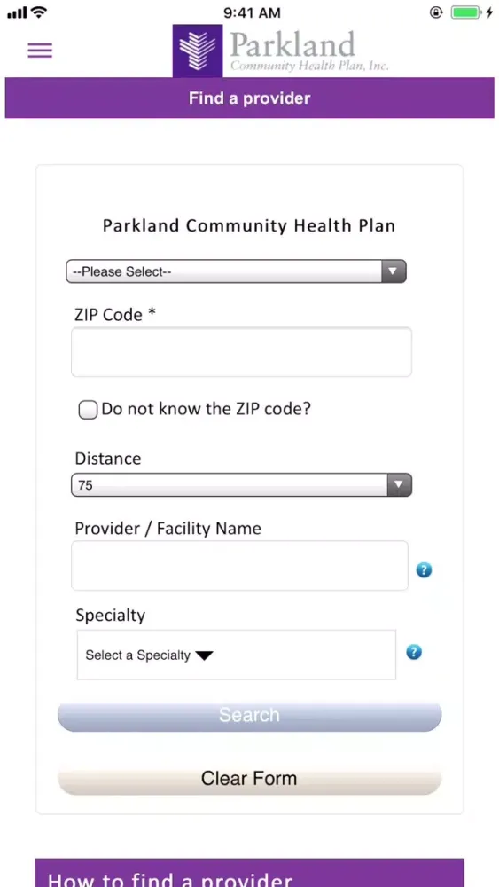 ภาพหน้าจอของ Parkland Community Health Plan