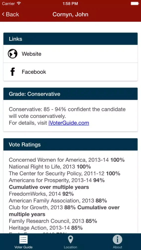 ภาพหน้าจอของ AFA Action Voter Guide