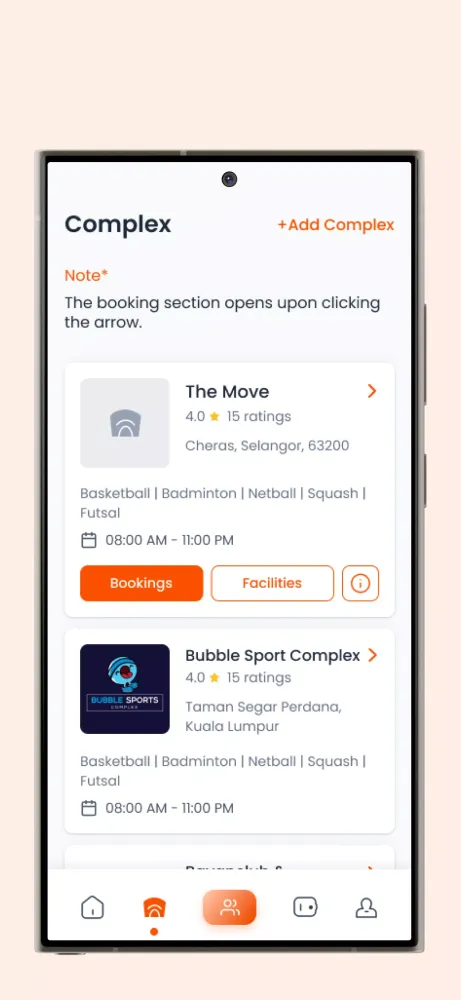 Ảnh chụp màn hình của Sports Complex Management App