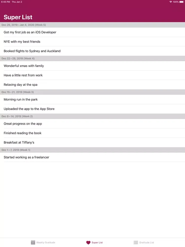 Weekly Gratitude iPad 应用截图