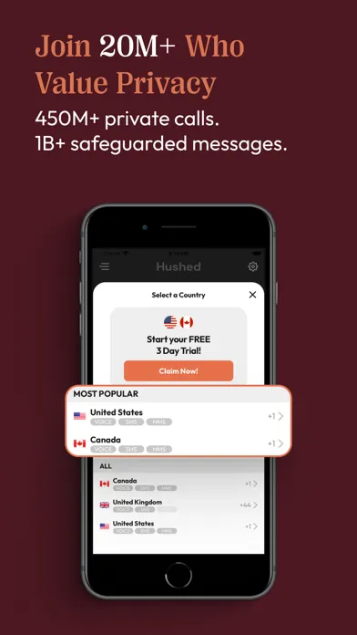 Tangkapan skrin Hushed: US Second Phone Number