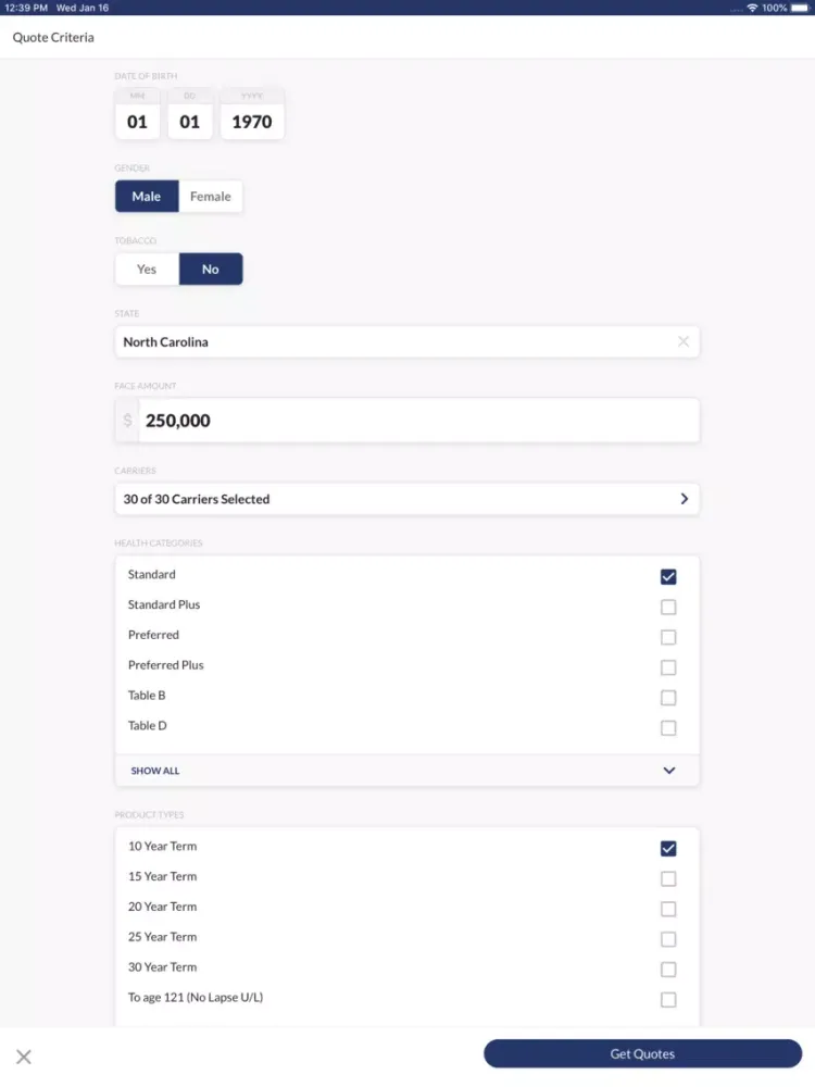 Скриншоты AFG Life Insurance Quotes iPad 