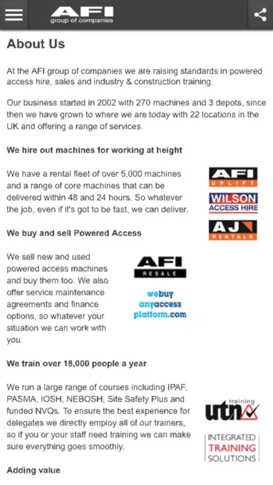Ảnh chụp màn hình của AFI group of companies