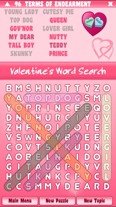 Tangkapan layar Valentine's Day Word Search