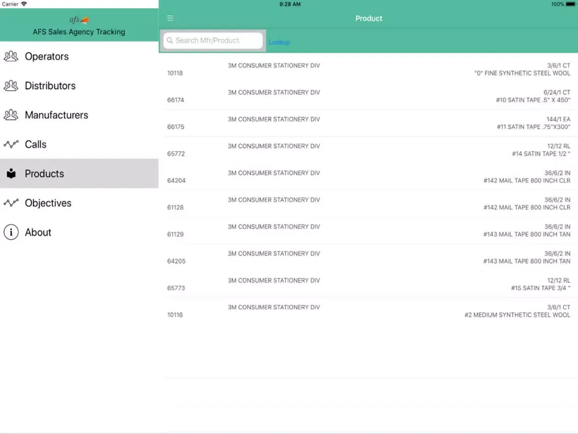 AFS Sales Agency Tracking iPad  स्क्रीनशॉट