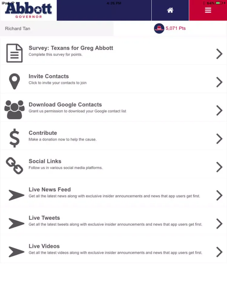 Texans for Greg Abbott iPad  Screenshots