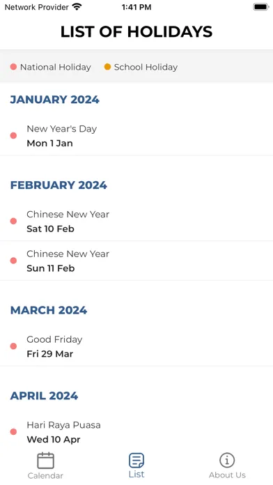 Capturas de pantalla de Singapore Public Holidays App
