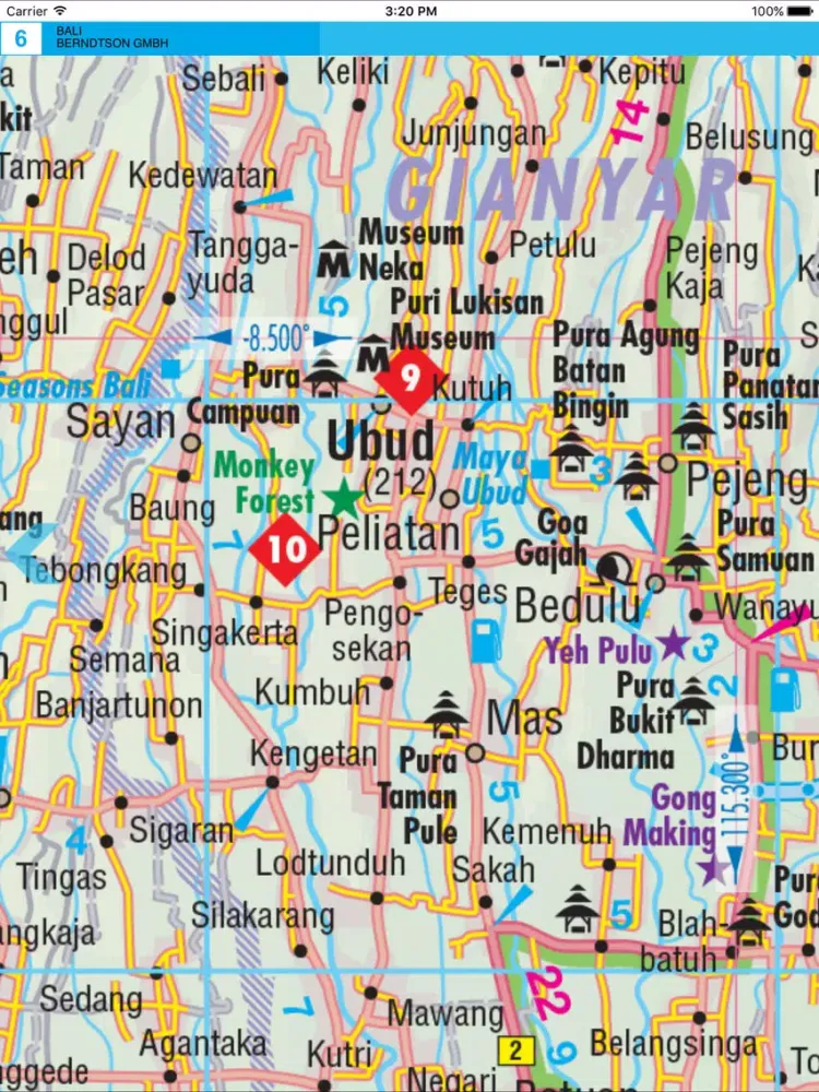 Captures d'écran de Bali. Road map. iPad 