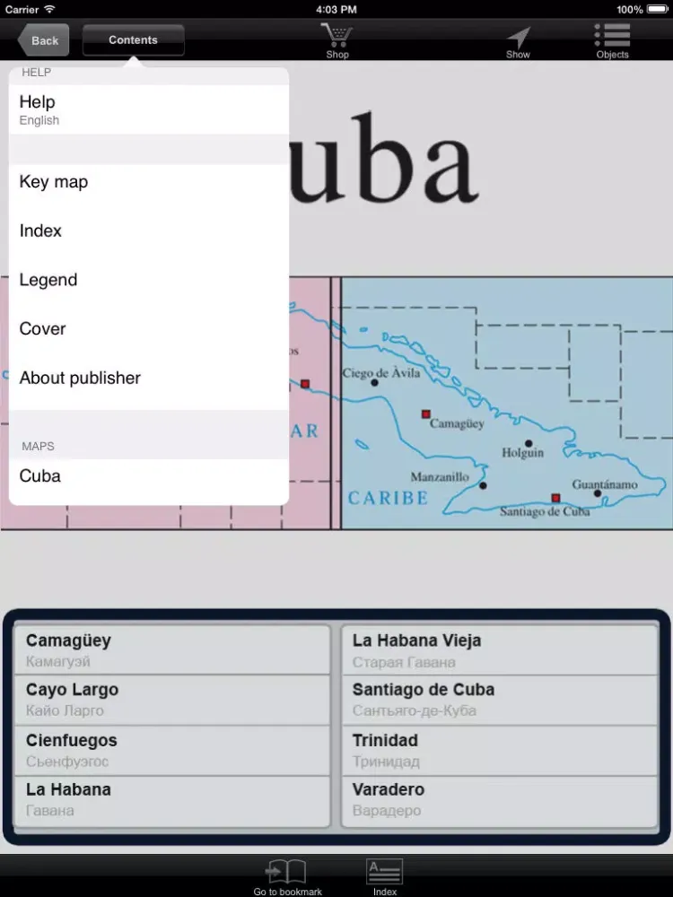 Tangkapan layar Cuba. Tourist map iPad 