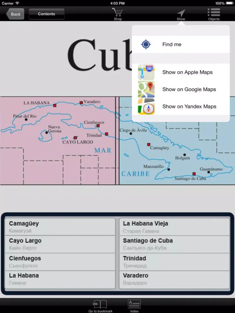 Tangkapan layar Cuba. Tourist map iPad 