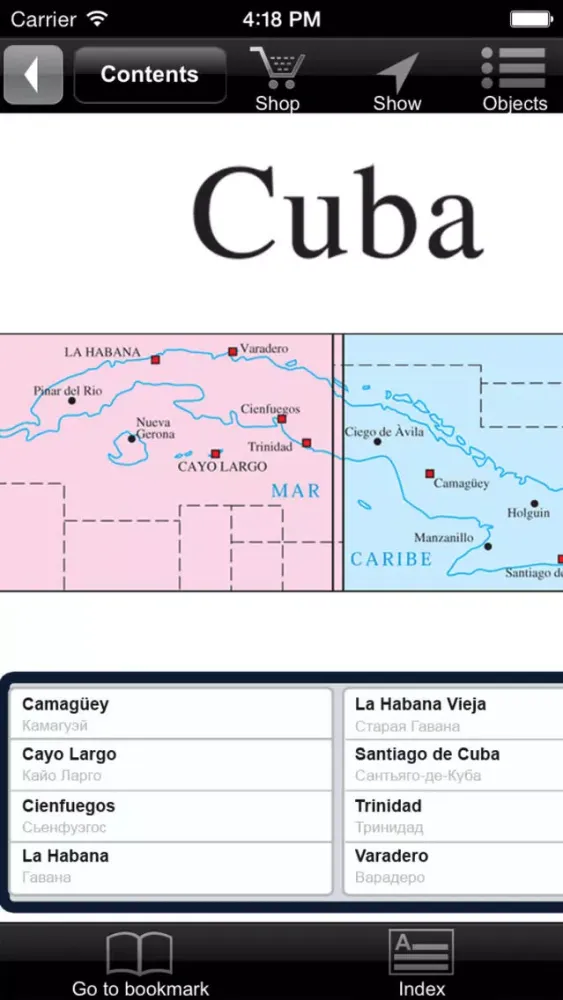 Tangkapan layar Cuba. Tourist map