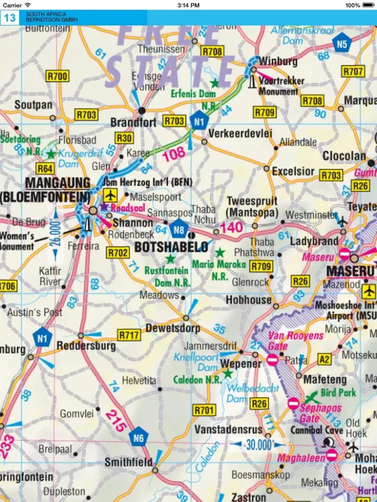 South Africa. Road map. iPad Screenshots