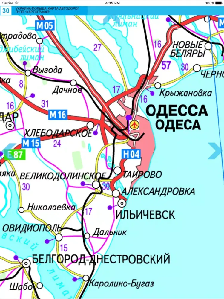 Tangkapan skrin Ukraine, Poland. Road map. iPad 
