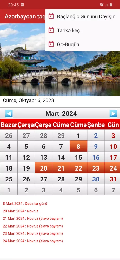 Azərbaycan təqvimi 2024 Screenshots