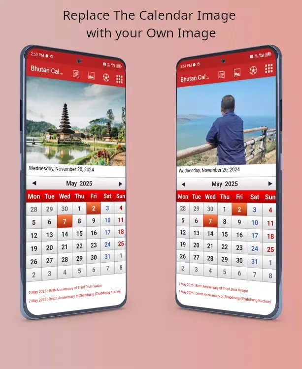 Capturas de tela do Bhutan Calendar 2025