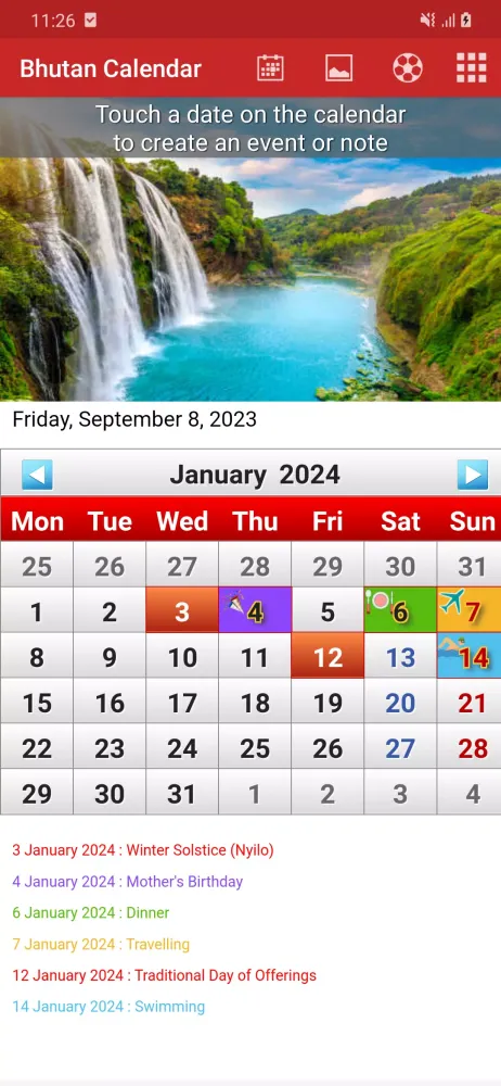 Capturas de tela do Bhutan Calendar 2025
