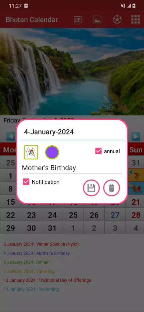 Capturas de tela do Bhutan Calendar 2025