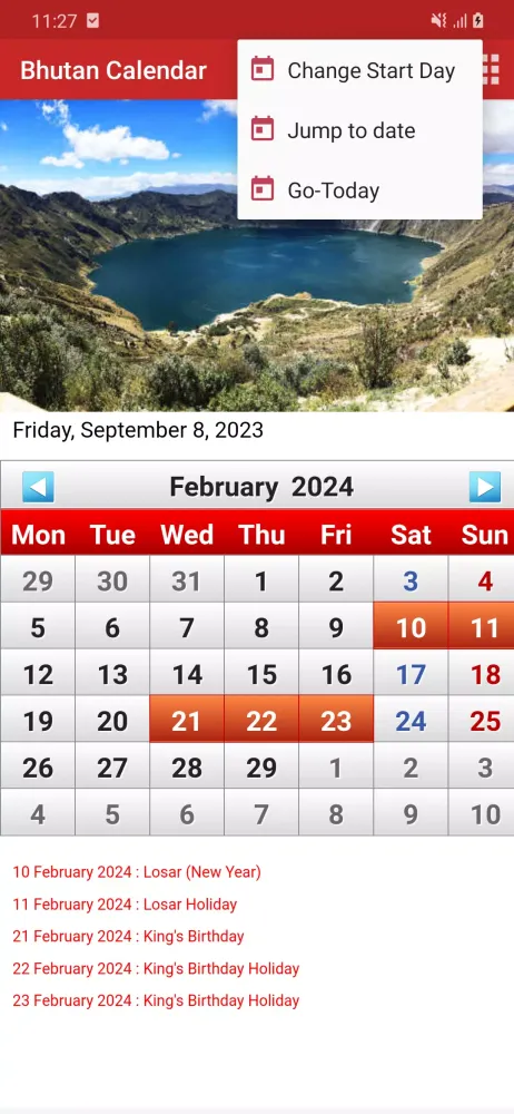Capturas de tela do Bhutan Calendar 2025