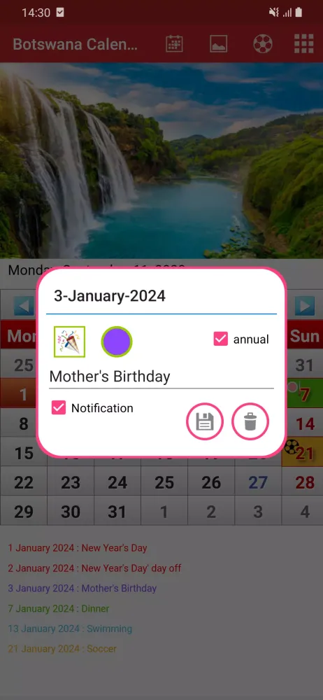 Capturas de pantalla de Botswana Calendar 2024