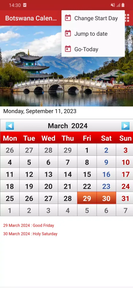 Capturas de pantalla de Botswana Calendar 2024
