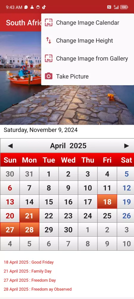 South African Calendar Screenshots