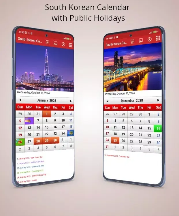 ภาพหน้าจอของ South Korean Calendar 2024