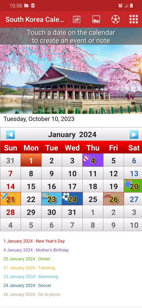 ภาพหน้าจอของ South Korean Calendar 2024