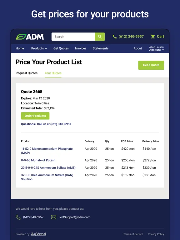 Ảnh chụp màn hình của ADM Fertilizer iPad 