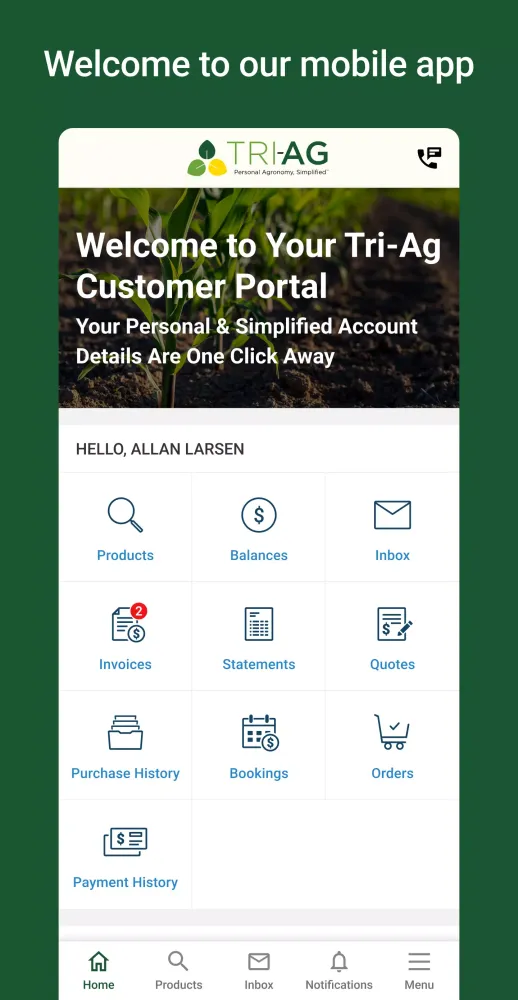 My Tri-Ag Customer Portal Screenshots