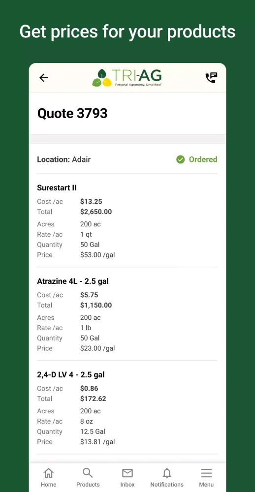 My Tri-Ag Customer Portal Screenshots