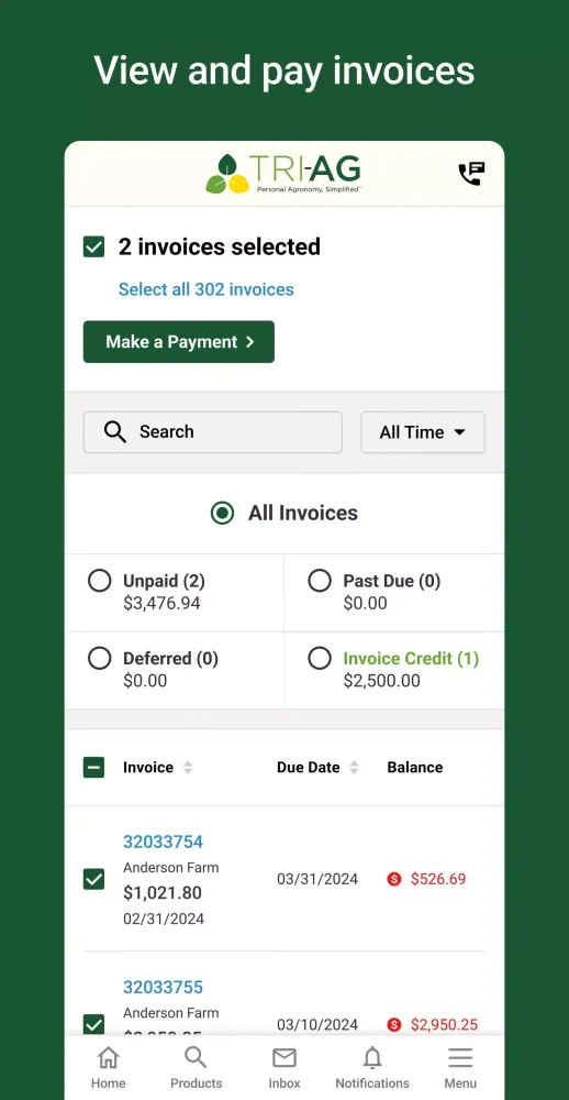My Tri-Ag Customer Portal Screenshots
