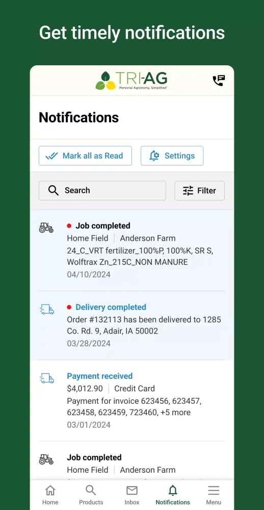 My Tri-Ag Customer Portal Screenshots