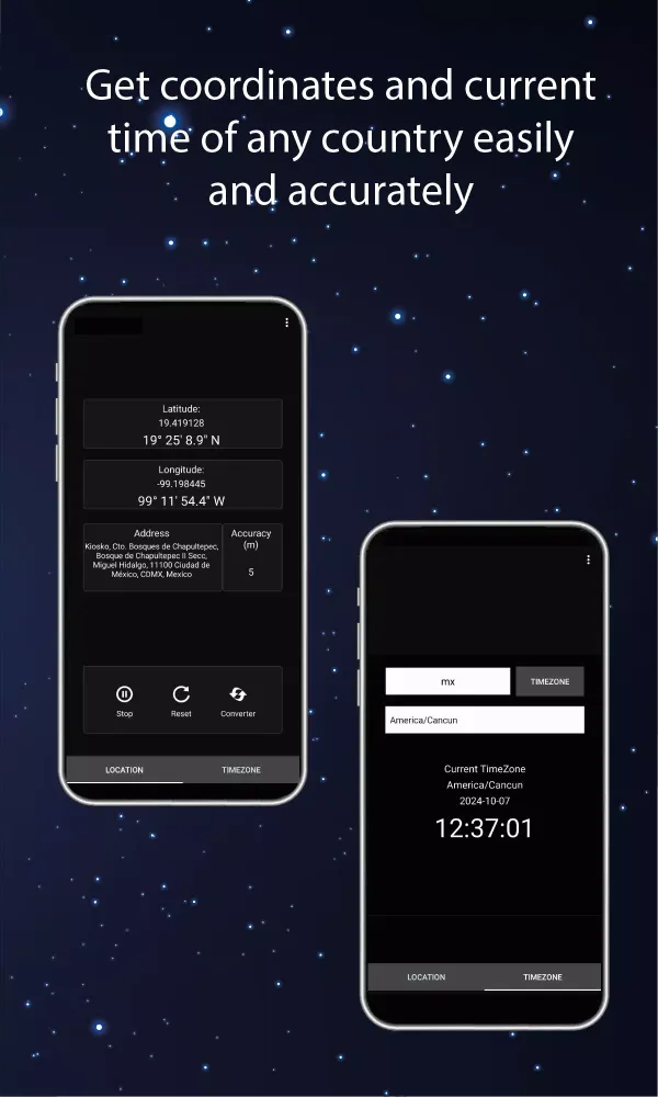 Ảnh chụp màn hình của GPS coordinates & world clock
