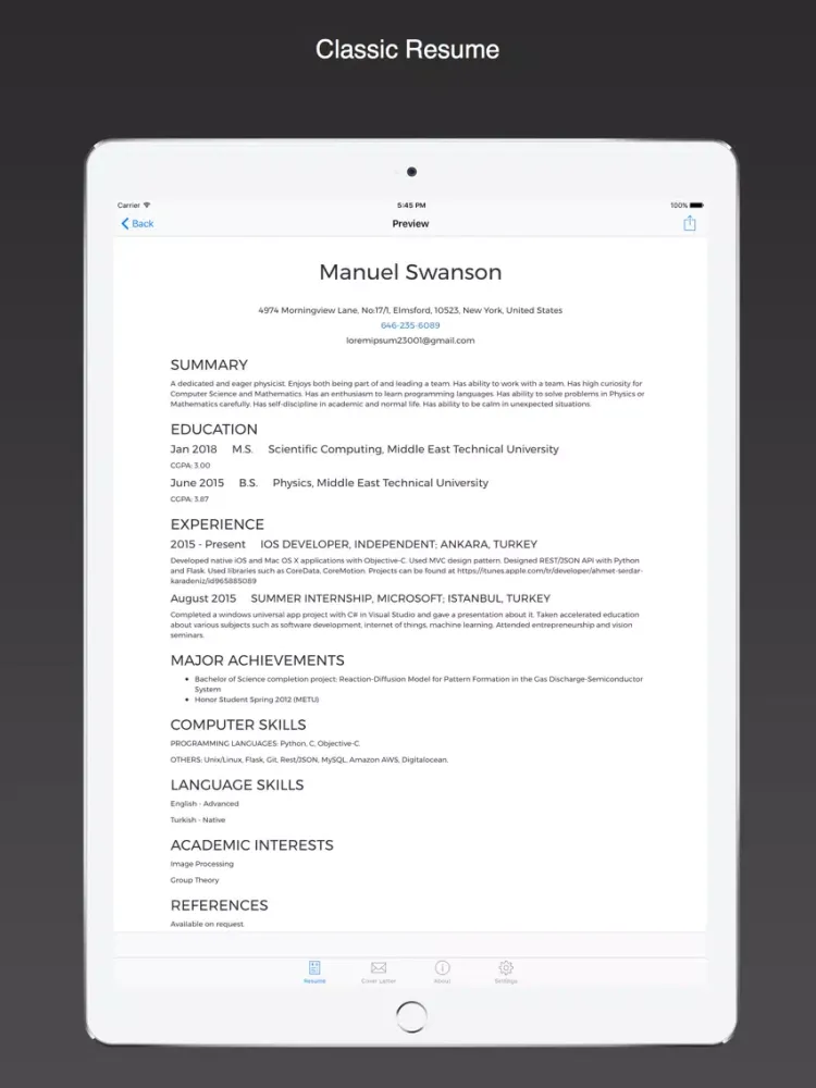 Capturas de pantalla de Classic Resume: cv, resume, cover letter builder iPad 