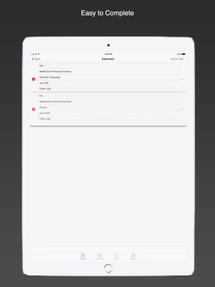 Capturas de pantalla de Classic Resume: cv, resume, cover letter builder iPad 
