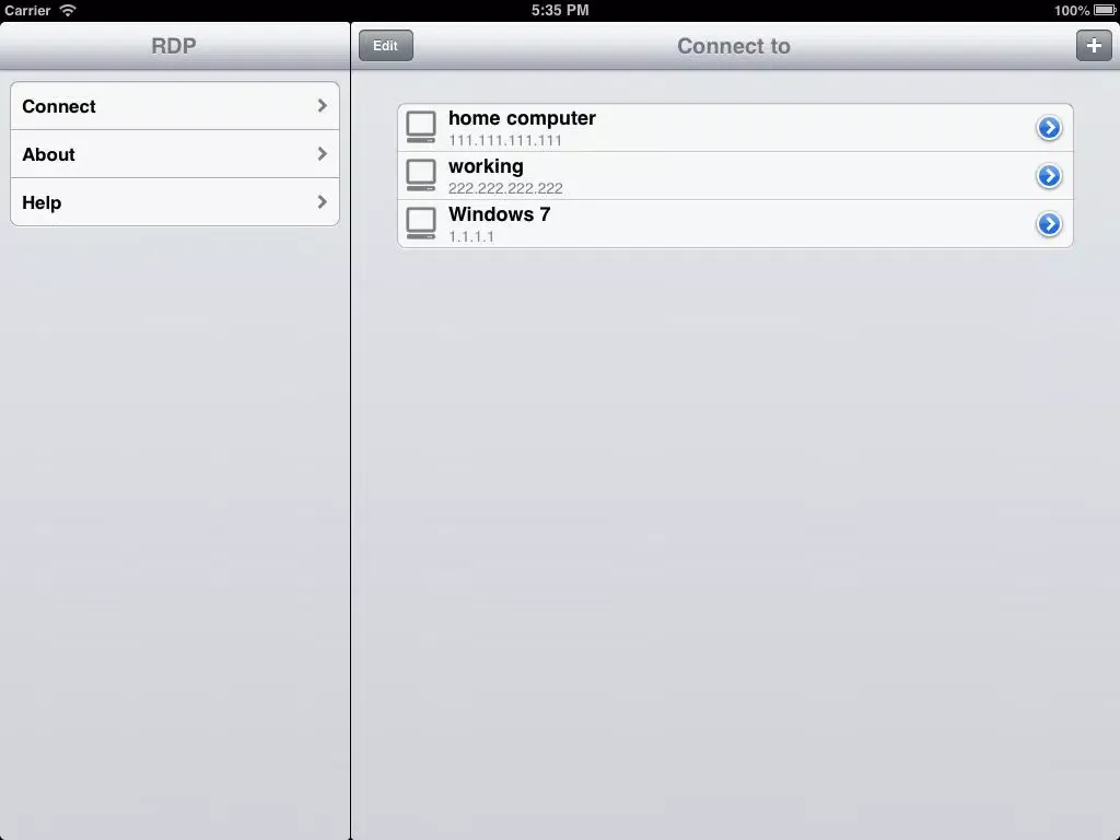 Tangkapan layar Ahope RDP iPad 