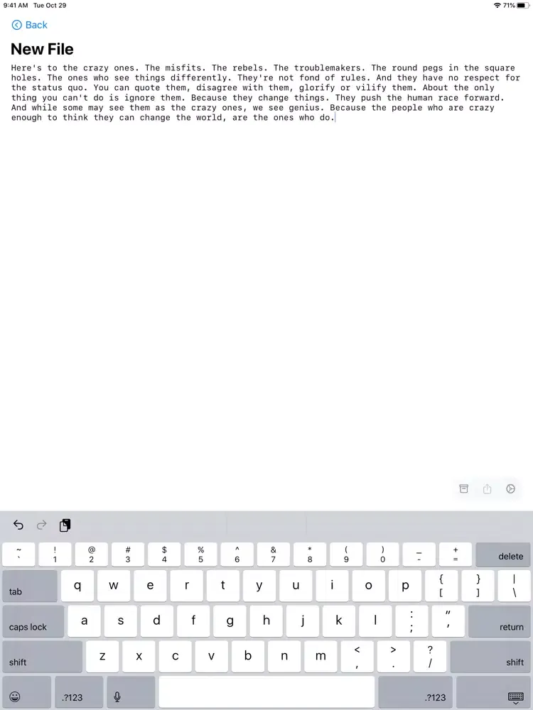 Ảnh chụp màn hình của txt – Plaintext Editor iPad 