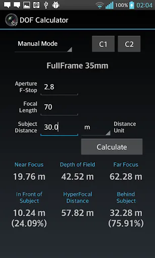 DOF Calculator Screenshots