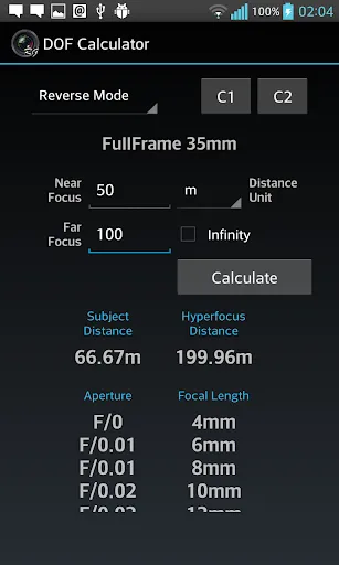 DOF Calculator Screenshots
